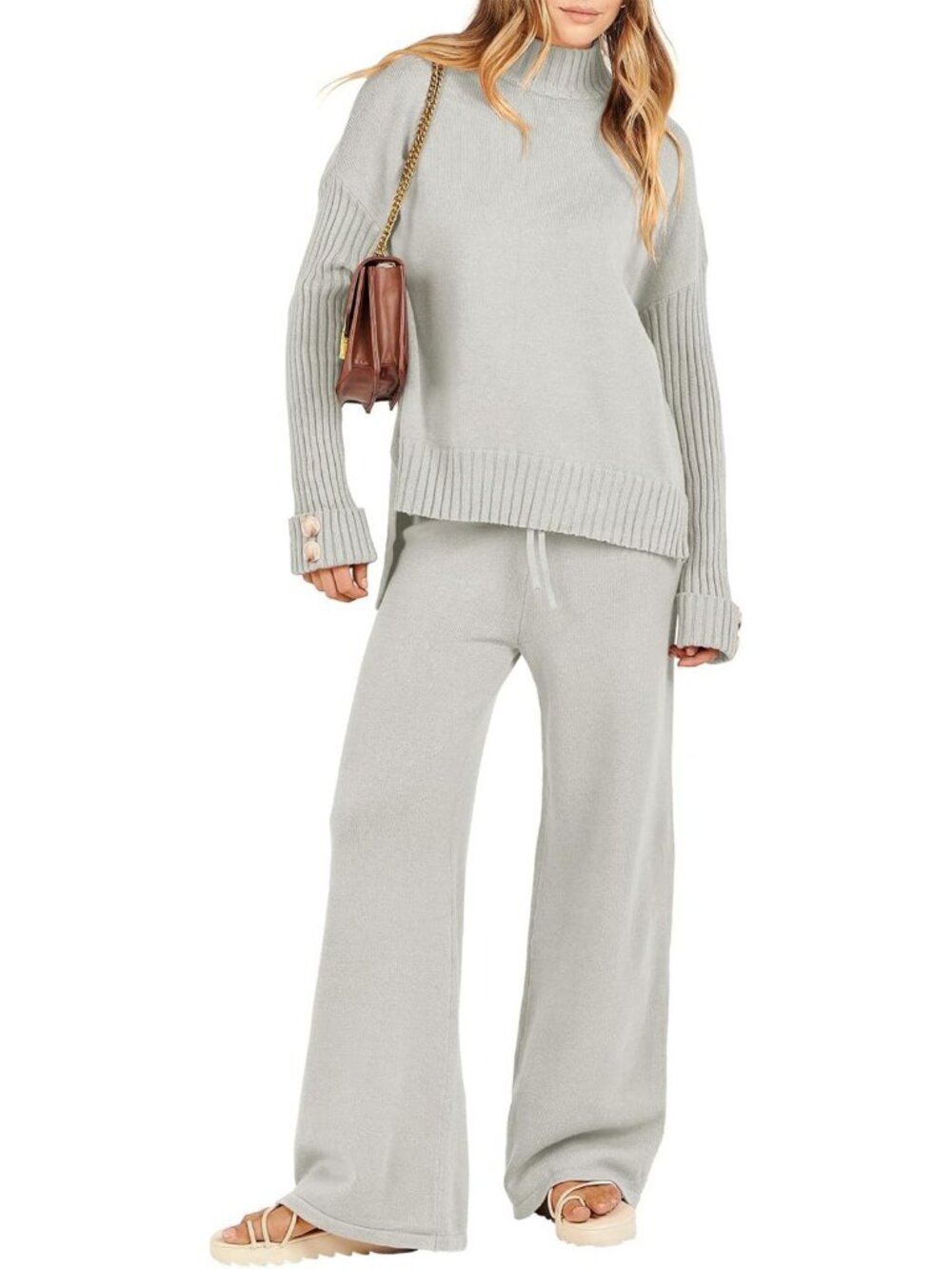 Cozy Women's Mock Neck Sweater Set - Stylish Fall 2-Piece Outfit for Chic Looks